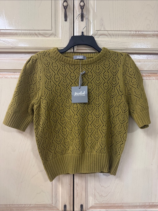 Marled Sweaters - Marled Olive Knit Eyelet Short Sleeve Top